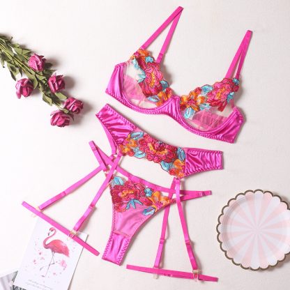 Floral Embroidered Lingerie Set with Garter Straps - Image 6