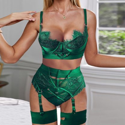 Satin and Lace Lingerie Set with Garter Belt and Adjustable Straps - Image 2