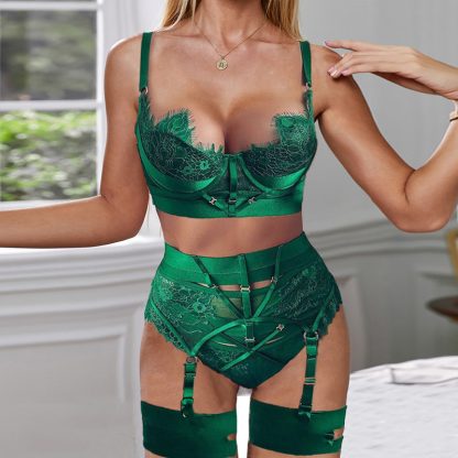 Satin and Lace Lingerie Set with Garter Belt and Adjustable Straps - Image 4