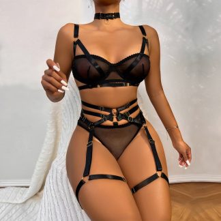 Seductive Lingerie Set with Garter Straps and Choker