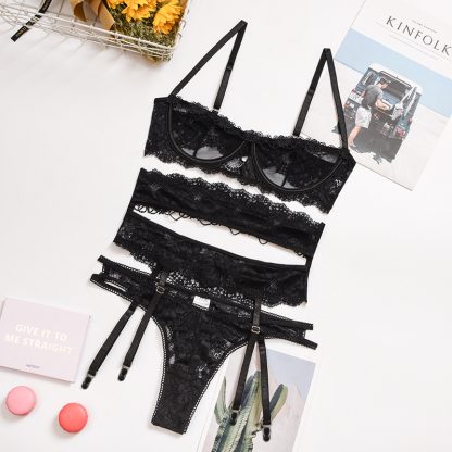 Lace Lingerie Set - Sheer Bra & Garter Belt with Thong for Women - Image 4