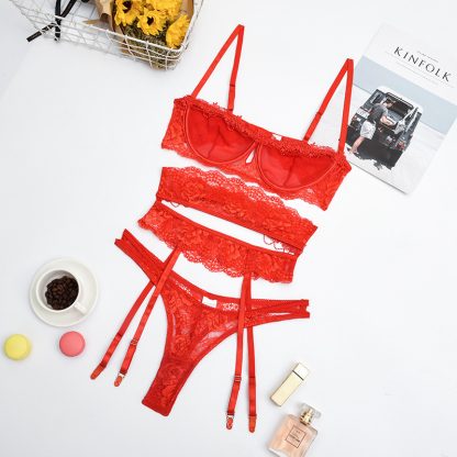 Lace Lingerie Set - Sheer Bra & Garter Belt with Thong for Women - Image 6