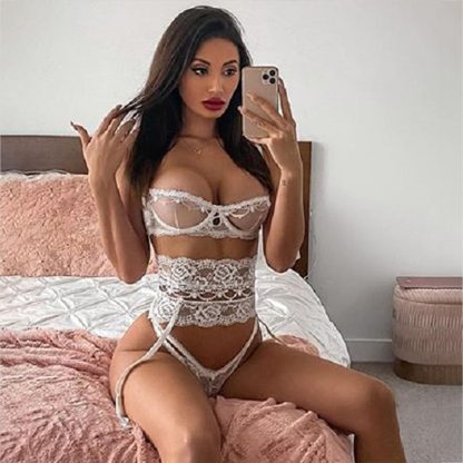 Lace Lingerie Set - Sheer Bra & Garter Belt with Thong for Women - Image 5