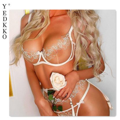 Floral Lace Transparent Bra and Thong Set – Sexy Lingerie - Image 2