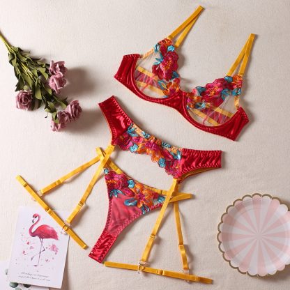 Floral Embroidered Lingerie Set with Garter Straps - Image 8
