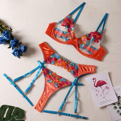 Floral Embroidered Lingerie Set with Garter Straps - Image 10