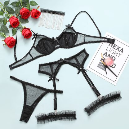 Lace Lingerie Set with Diamond Choker and Garter Belt - Image 7