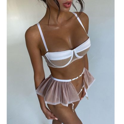 Mesh Lingerie Set with Tulle Skirt and Adjustable Garter Belt - Image 2