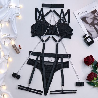 Women's Sexy Lingerie Set with Chain Details and Harness Design - Image 5