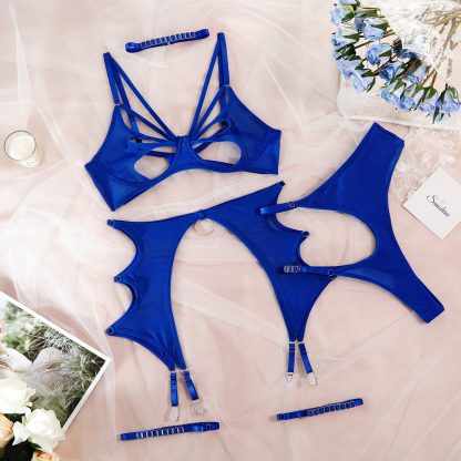 Cutout Lingerie Set with Choker and Garter Straps - Image 3