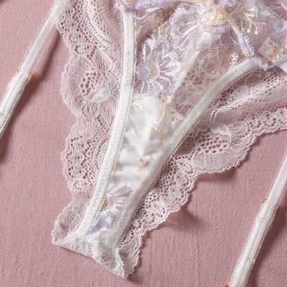Floral Lace Lingerie Set with Garter Straps and Bow Detail - Image 8
