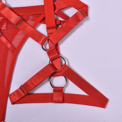 Strappy Lingerie Set with Ring Detail and Garter Straps - Image 9