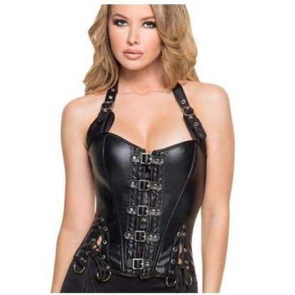 Fetish Faux Leather Corset with Buckle Detailing