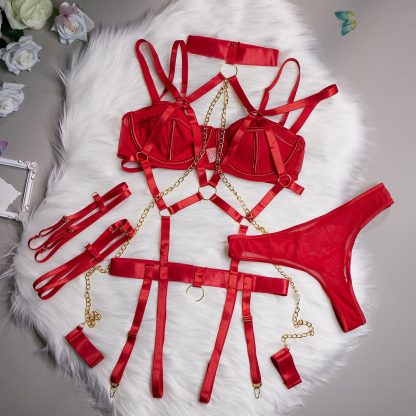 Women's Sexy Lingerie Set with Chain Details and Harness Design - Image 3
