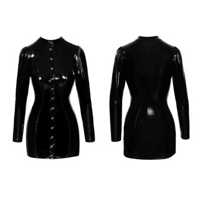 Shiny Vinyl Bodysuit with Bold Front Button Detailing - Image 6