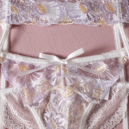 Floral Lace Lingerie Set with Garter Straps and Bow Detail - Image 10