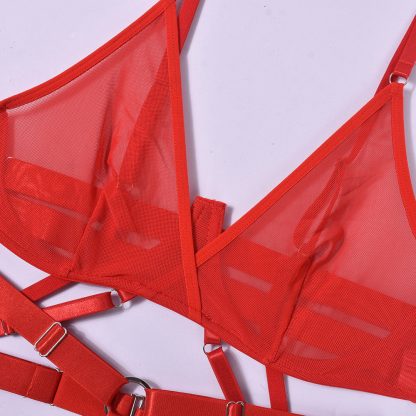 Strappy Lingerie Set with Ring Detail and Garter Straps - Image 6