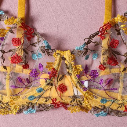 Floral Lace Mesh Lingerie Set with Garter Belt and Straps - Image 5
